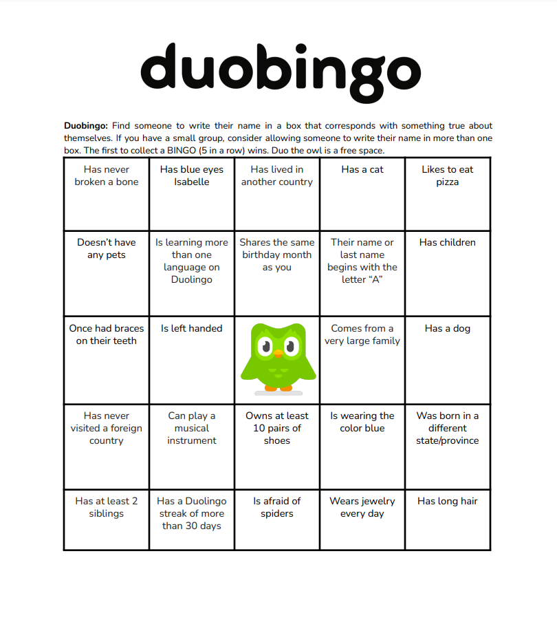 Duobingo boards (general topics) Duolingo for Schools