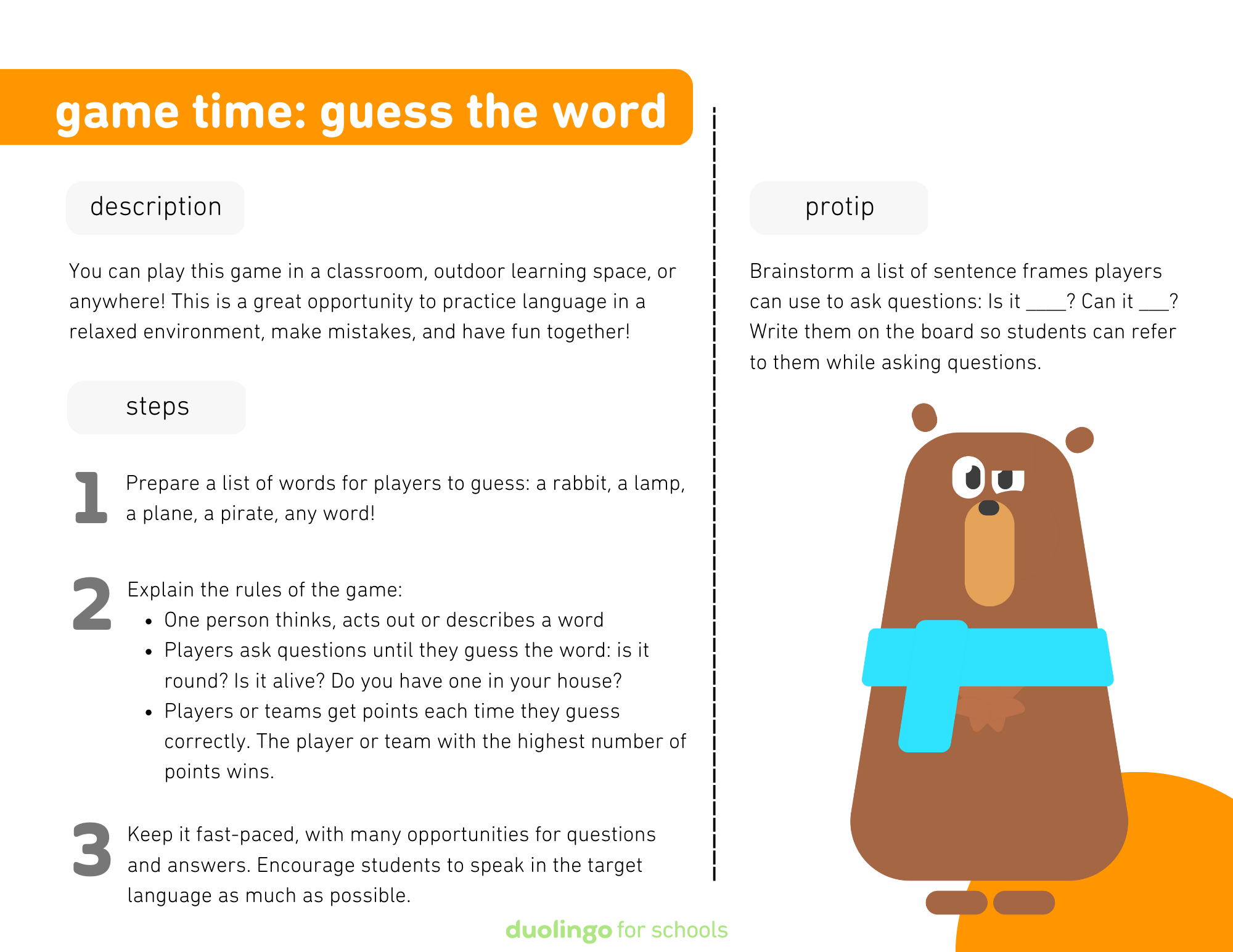 Guess The Word Game Instructions Duolingo For Schools