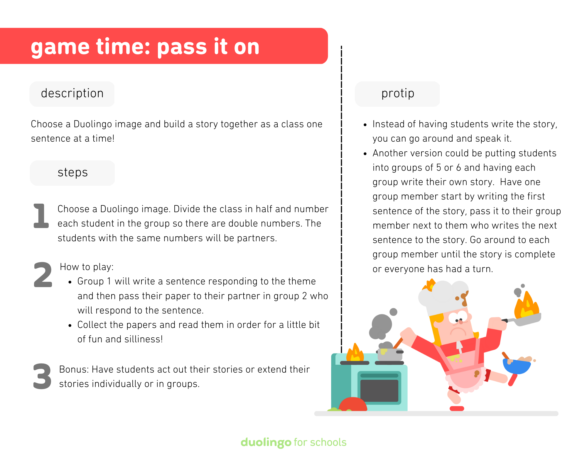 Group activity pass it on Duolingo for Schools