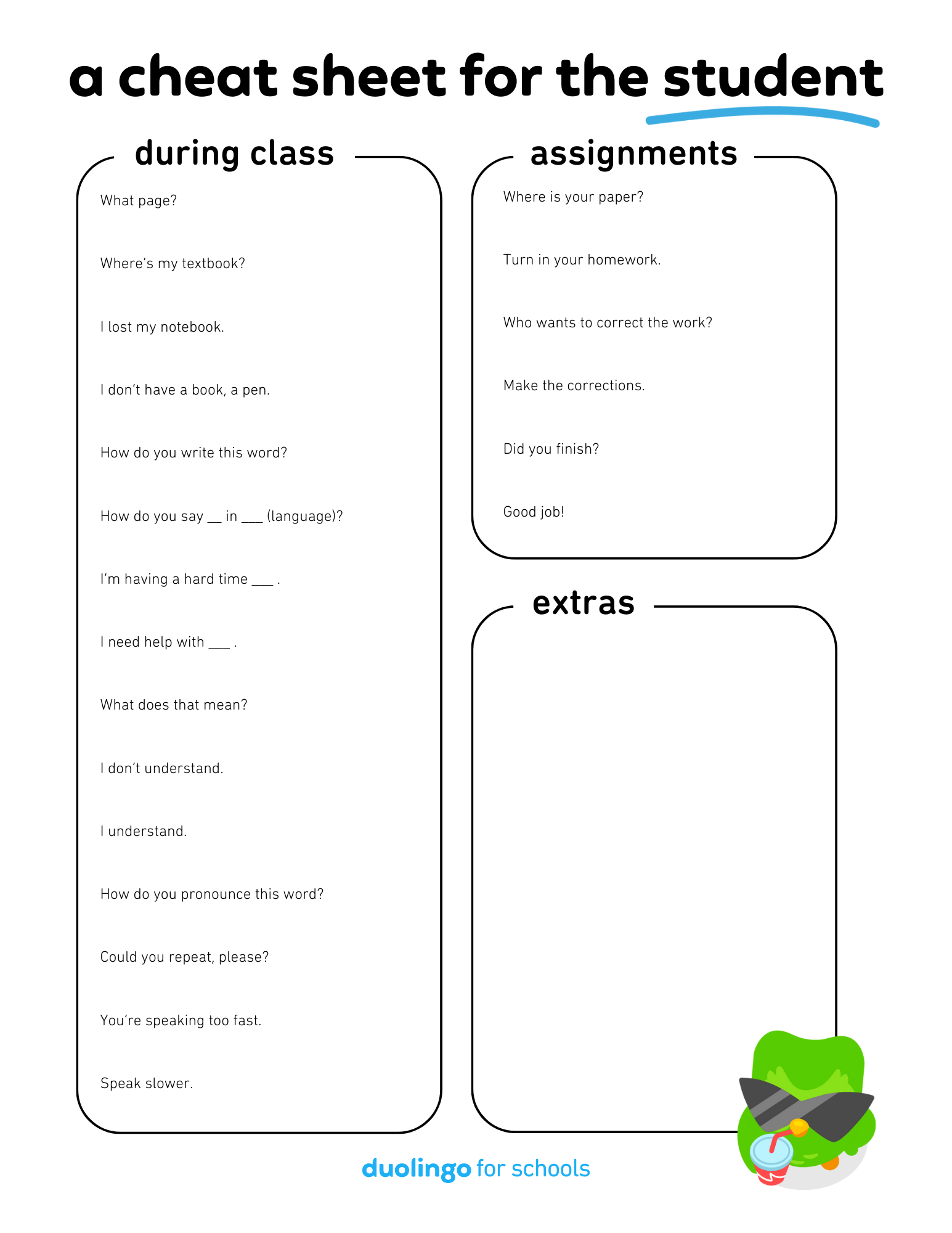 Tools for staying in the target language – Duolingo for Schools